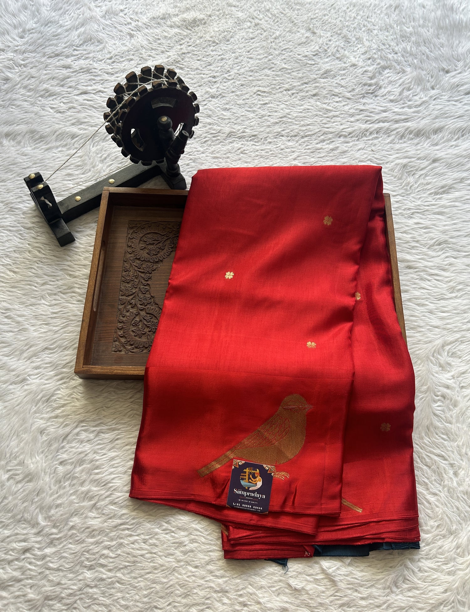 Mona Silk Saree Red Colored Complemented with a Mashrur Border. - Sampradaya Designer Studio