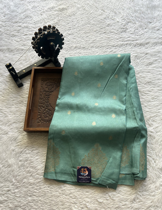 Mona Silk Saree Aqua Blue Colored Complemented with a Mashrur Border. - Sampradaya Designer Studio