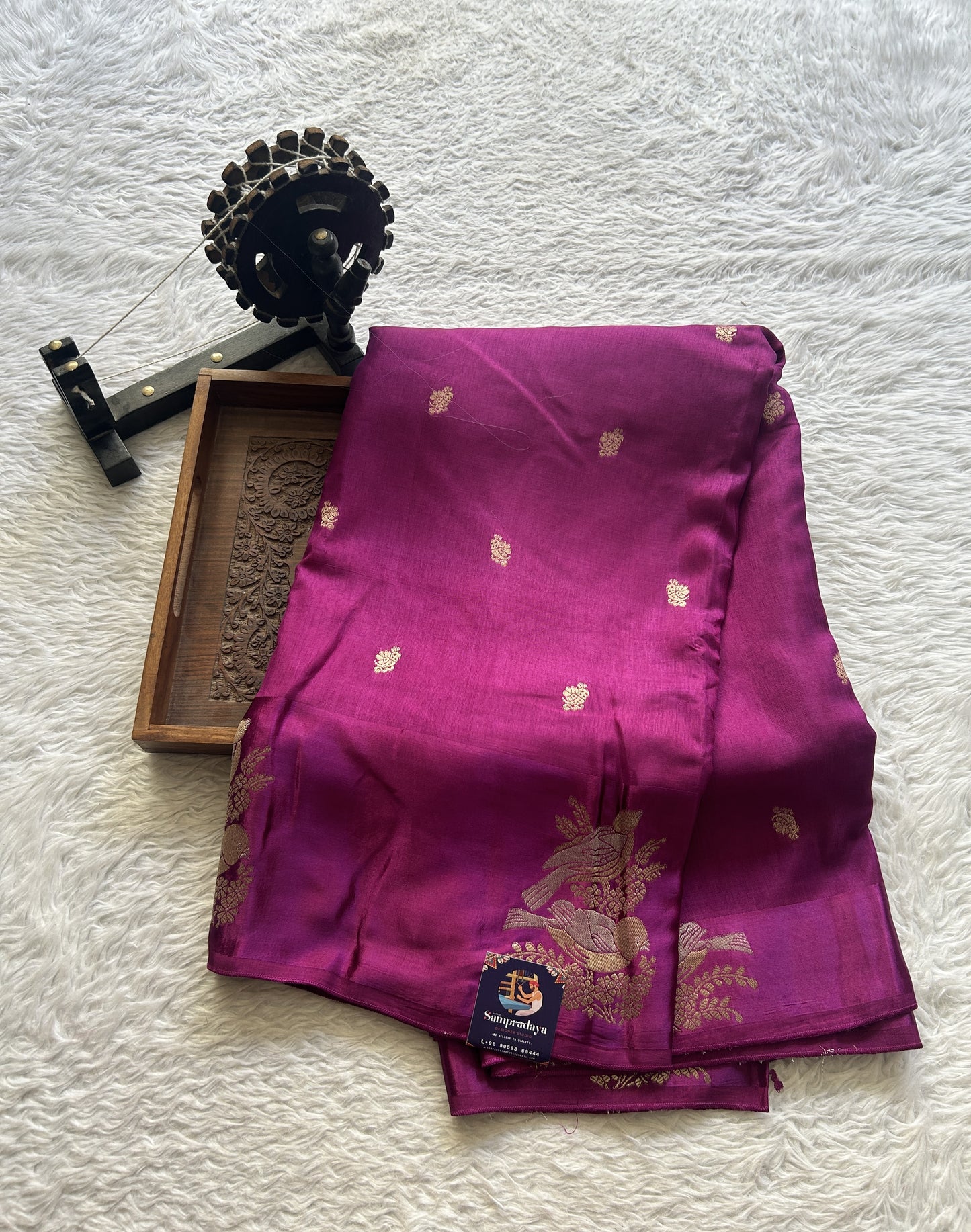 Mona Silk Saree Dark Purple Colored Complemented with a Mashrur Border. - Sampradaya Designer Studio