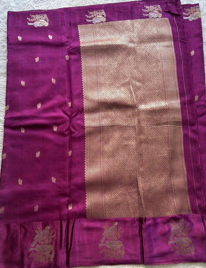 Mona Silk Saree Dark Purple Colored Complemented with a Mashrur Border. - Sampradaya Designer Studio