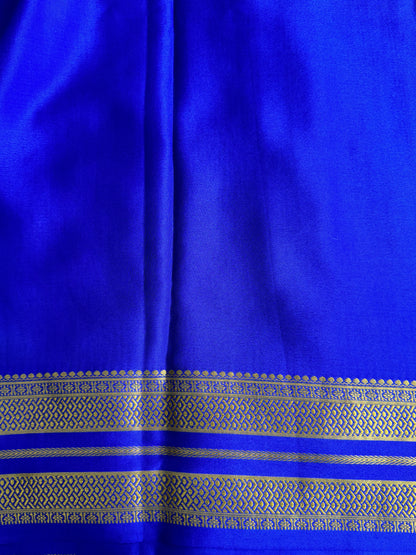 Sea Green Mysore Crepe Silk Saree with Silver Zari Border | Pure Handloom | Silk Mark Certified