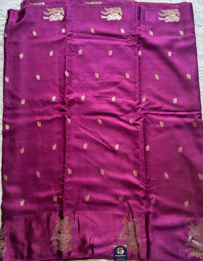Mona Silk Saree Dark Purple Colored Complemented with a Mashrur Border. - Sampradaya Designer Studio