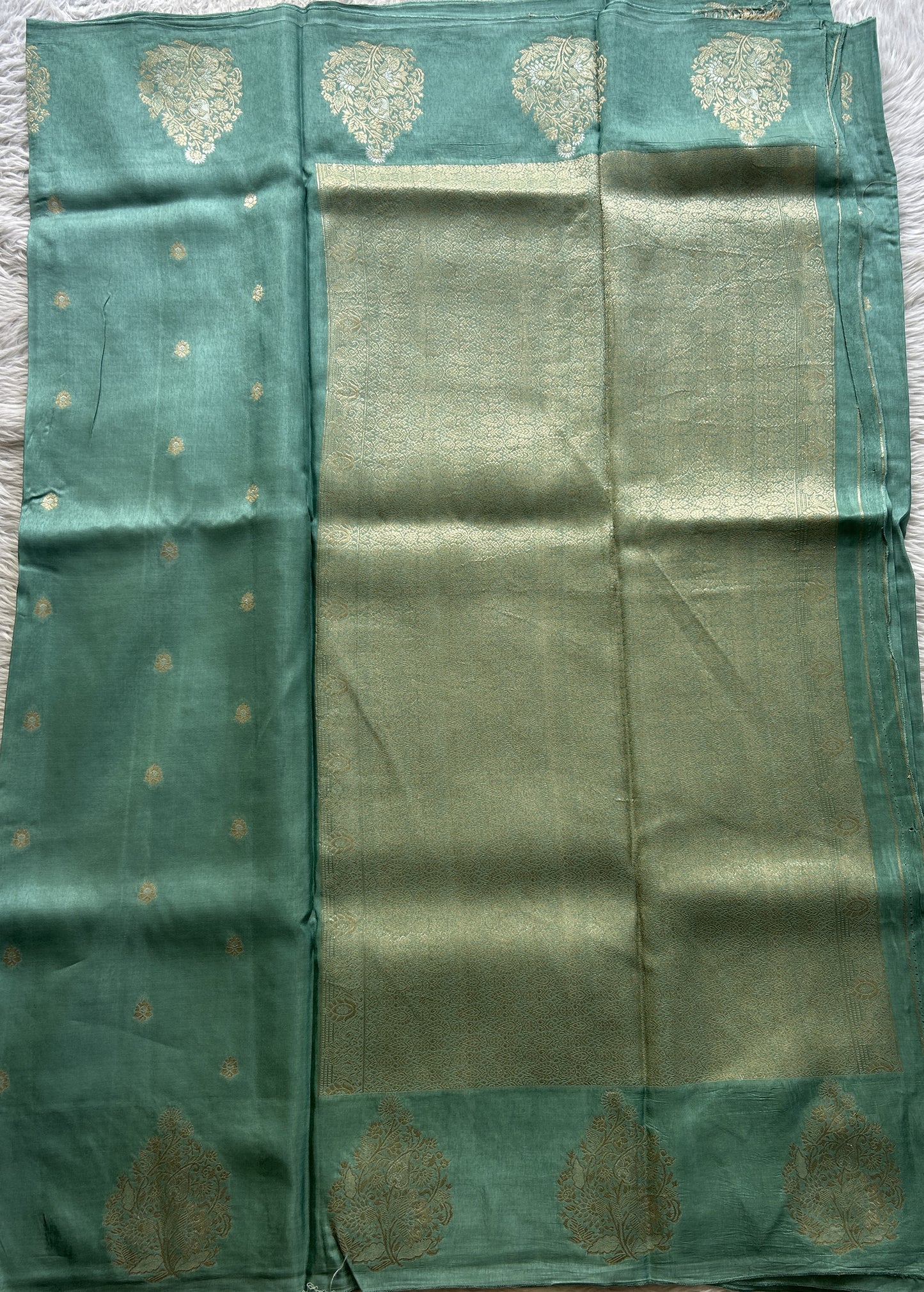 Mona Silk Saree Aqua Blue Colored Complemented with a Mashrur Border. - Sampradaya Designer Studio