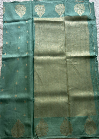 Mona Silk Saree Aqua Blue Colored Complemented with a Mashrur Border. - Sampradaya Designer Studio