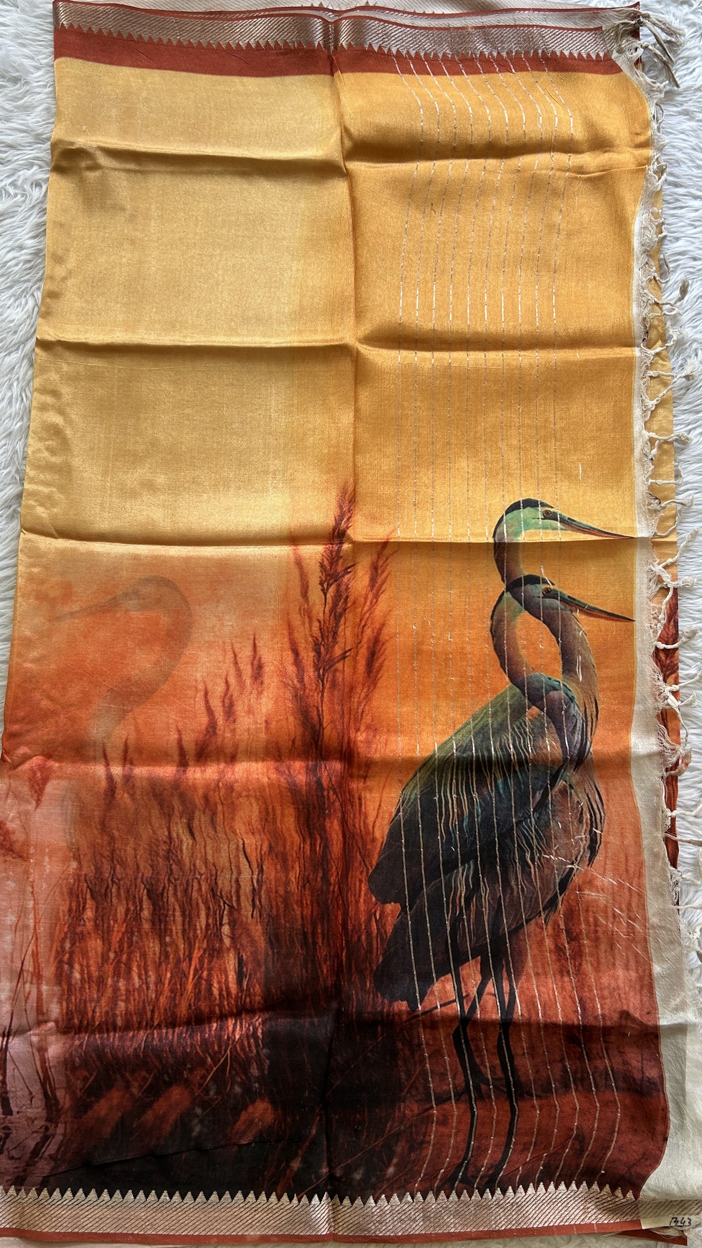 Pure Mangalagiri Pattu Dress Material Brown Colored Paired with a Pastel Orange Color Digital Print Dupatta - Sampradaya Designer Studio