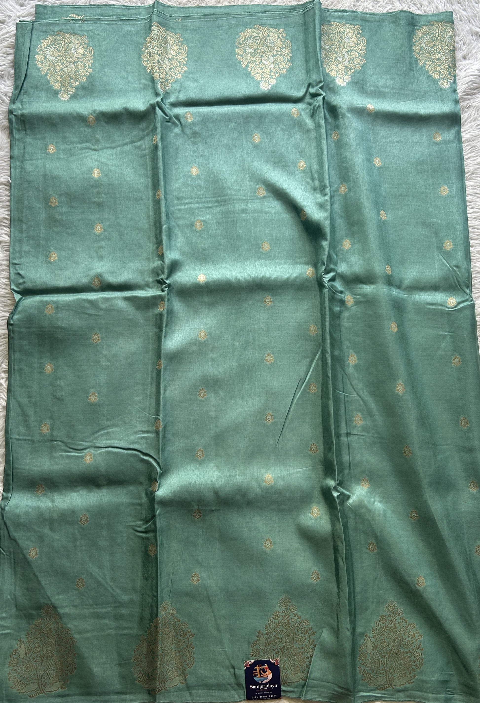 Mona Silk Saree Aqua Blue Colored Complemented with a Mashrur Border. - Sampradaya Designer Studio