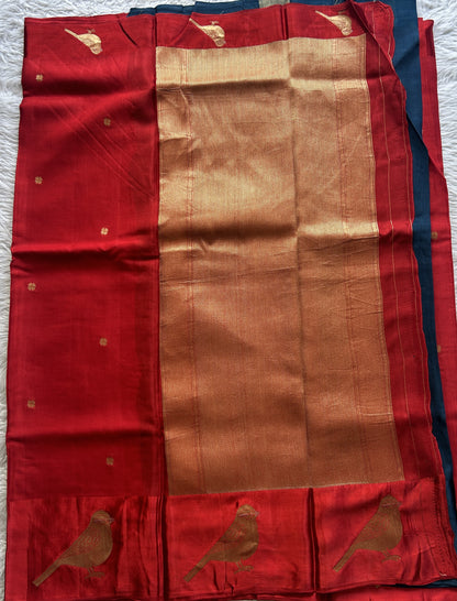Mona Silk Saree Red Colored Complemented with a Mashrur Border. - Sampradaya Designer Studio