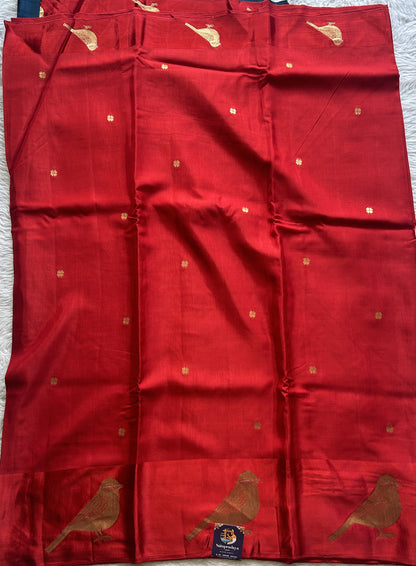 Mona Silk Saree Red Colored Complemented with a Mashrur Border. - Sampradaya Designer Studio