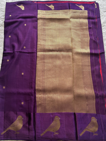 Mona Silk Saree Dark Violet Colored Complemented with a Mashrur Border. - Sampradaya Designer Studio
