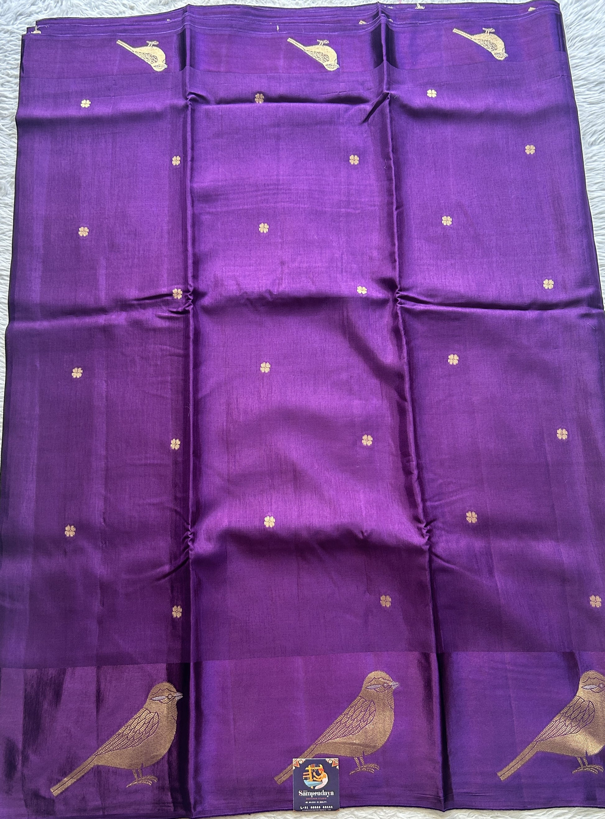 Mona Silk Saree Dark Violet Colored Complemented with a Mashrur Border. - Sampradaya Designer Studio