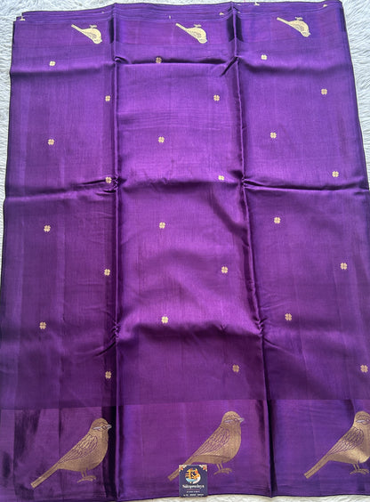 Mona Silk Saree Dark Violet Colored Complemented with a Mashrur Border. - Sampradaya Designer Studio