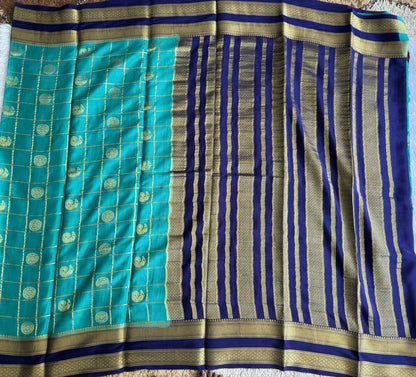 Rana Green Mysore Crepe Silk Saree with Silver Zari Border | Pure Handloom | Silk Mark Certified