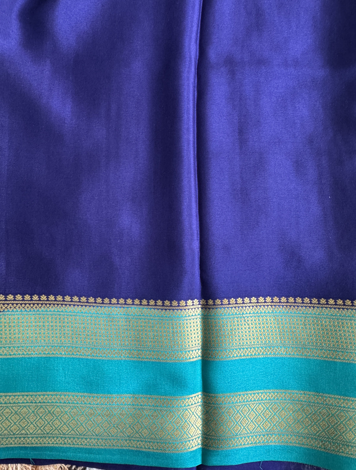 Rana Green Mysore Crepe Silk Saree with Silver Zari Border | Pure Handloom | Silk Mark Certified