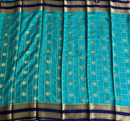 Rana Green Mysore Crepe Silk Saree with Silver Zari Border | Pure Handloom | Silk Mark Certified