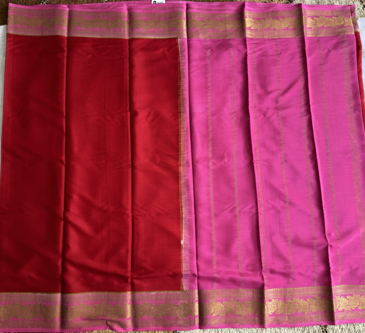Maroon Mysore Crepe Silk Saree with Silver Zari Border | Pure Handloom | Silk Mark Certified