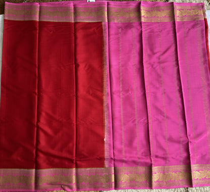 Maroon Mysore Crepe Silk Saree with Silver Zari Border | Pure Handloom | Silk Mark Certified