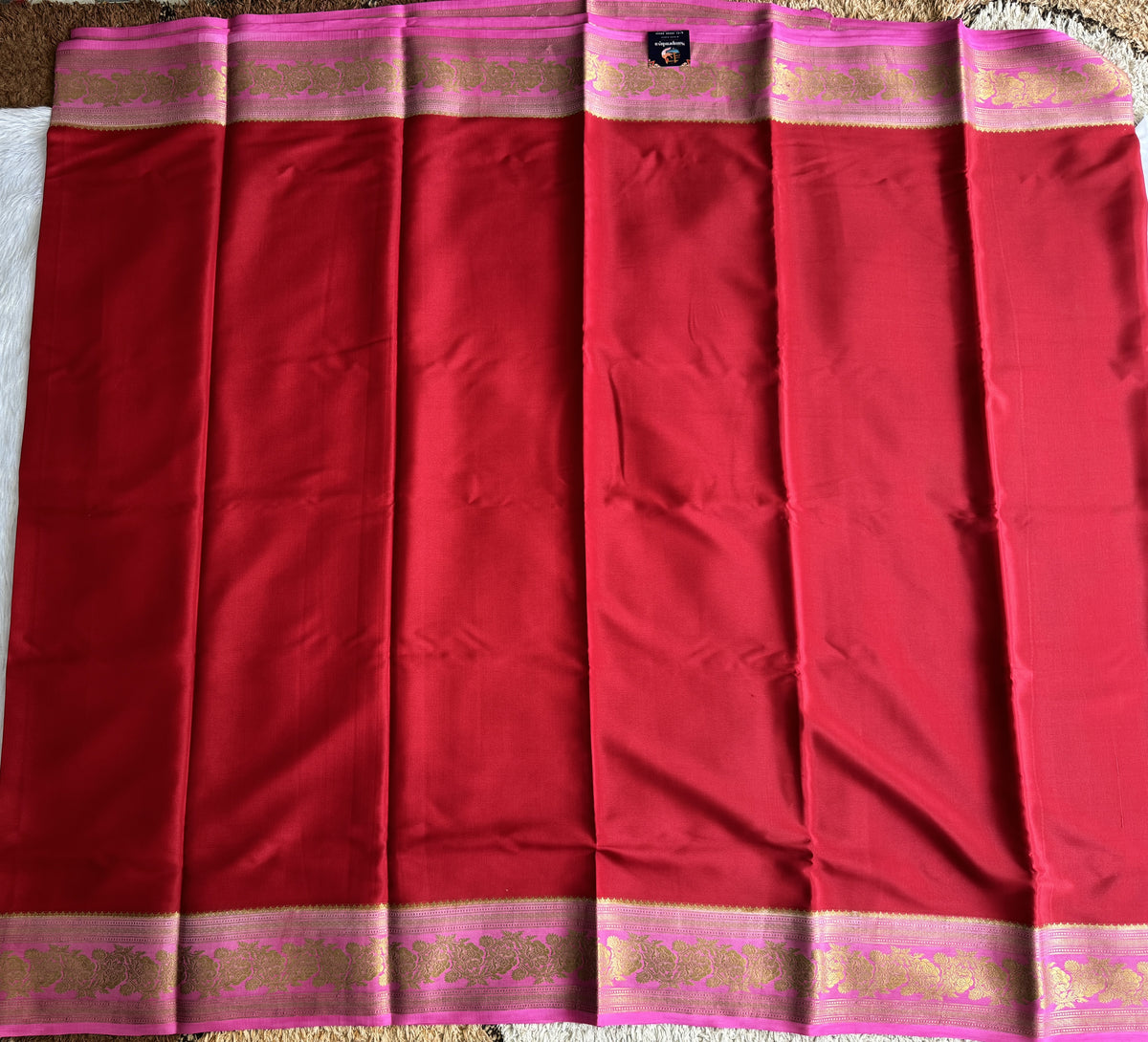 Maroon Mysore Crepe Silk Saree with Silver Zari Border | Pure Handloom | Silk Mark Certified