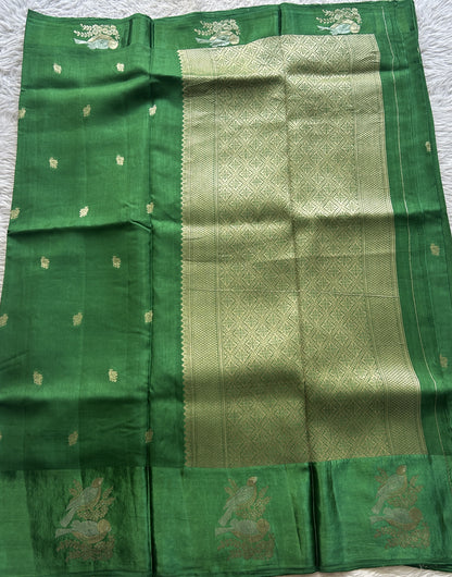 Mona Silk Saree Green Colored Complemented with a Mashrur Border. - Sampradaya Designer Studio