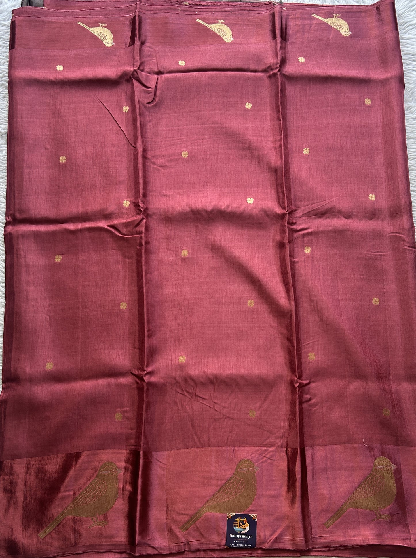 Mona Silk Saree Dark Peach Colored Complemented with a Mashrur Border. - Sampradaya Designer Studio