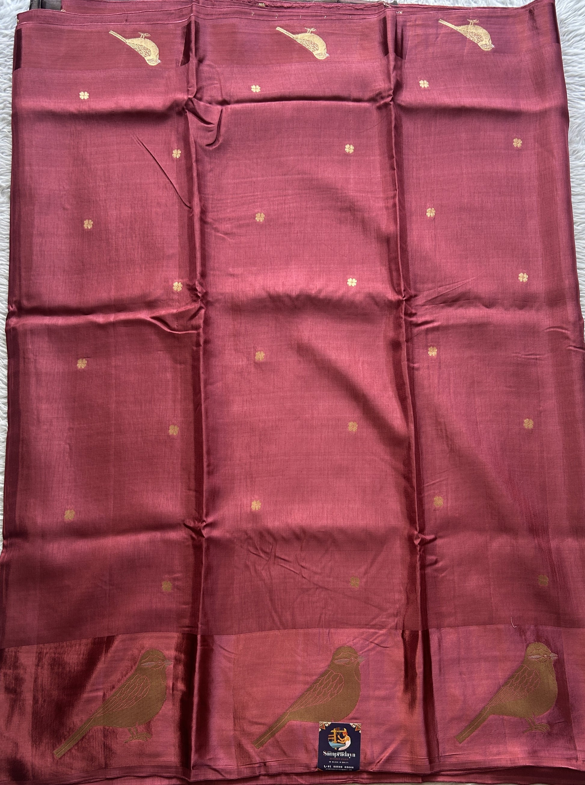 Mona Silk Saree Dark Peach Colored Complemented with a Mashrur Border. - Sampradaya Designer Studio