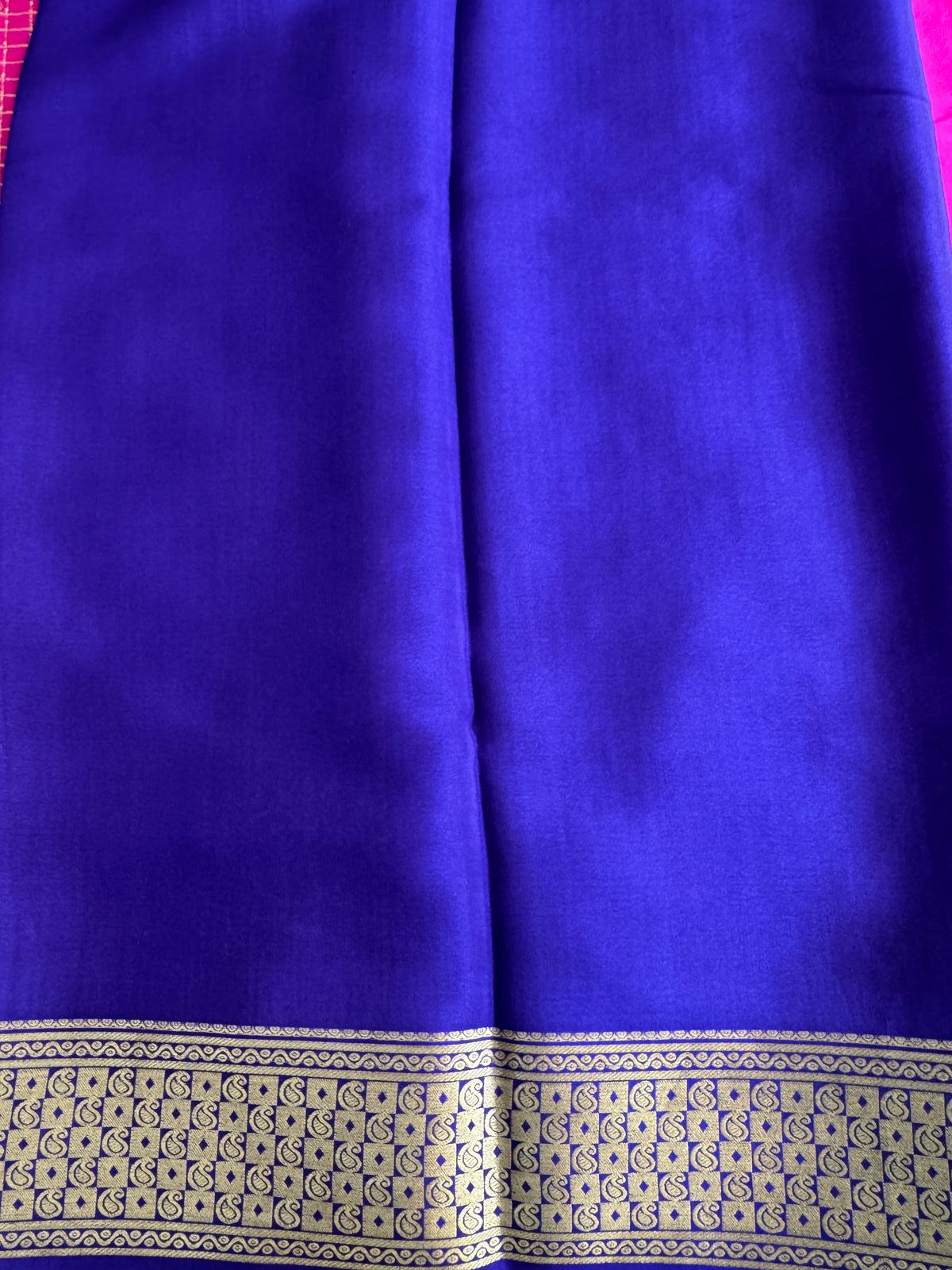 Rani Pink Mysore Crepe Silk Saree with Silver Zari Border | Pure Handloom | Silk Mark Certified