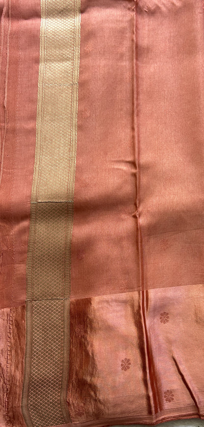 Mona Silk Saree Peach Colored Complemented with a Mashrur Border. - Sampradaya Designer Studio