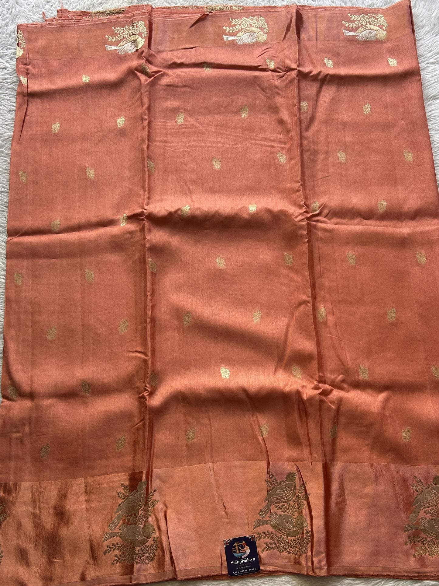Mona Silk Saree Peach Colored Complemented with a Mashrur Border. - Sampradaya Designer Studio