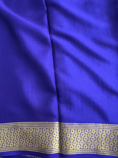 Blue Mysore Crepe Silk Saree with Silver Zari Border | Pure Handloom | Silk Mark Certified