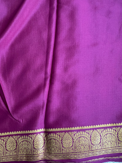 Deep Purple Mysore Crepe Silk Saree with Silver Zari Border | Pure Handloom | Silk Mark Certified
