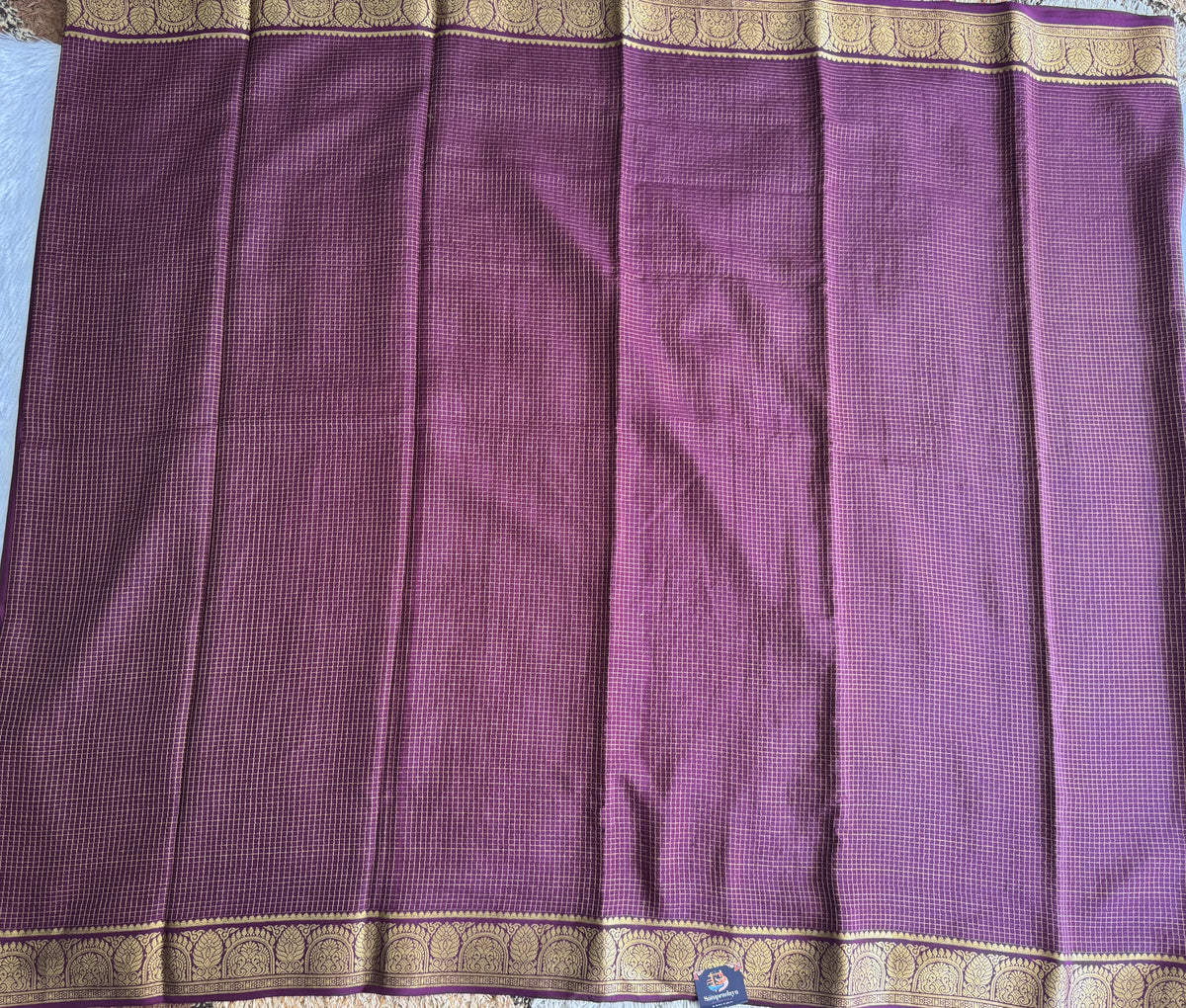 Deep Purple Mysore Crepe Silk Saree with Silver Zari Border | Pure Handloom | Silk Mark Certified