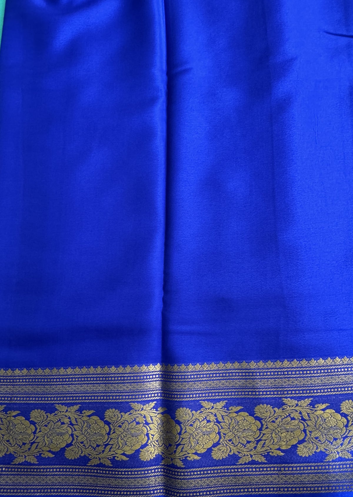 Sea Green Mysore Crepe Silk Saree with Silver Zari Border | Pure Handloom | Silk Mark Certified