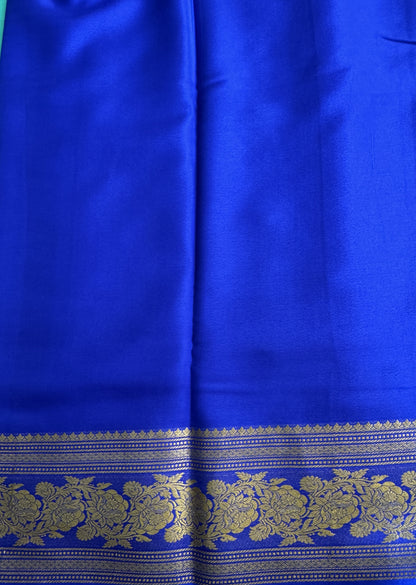 Sea Green Mysore Crepe Silk Saree with Silver Zari Border | Pure Handloom | Silk Mark Certified