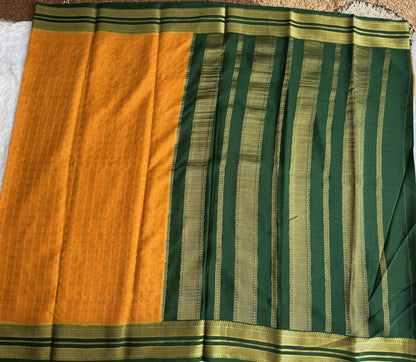 Masted Mysore Crepe Silk Saree with Silver Zari Border | Pure Handloom | Silk Mark Certified