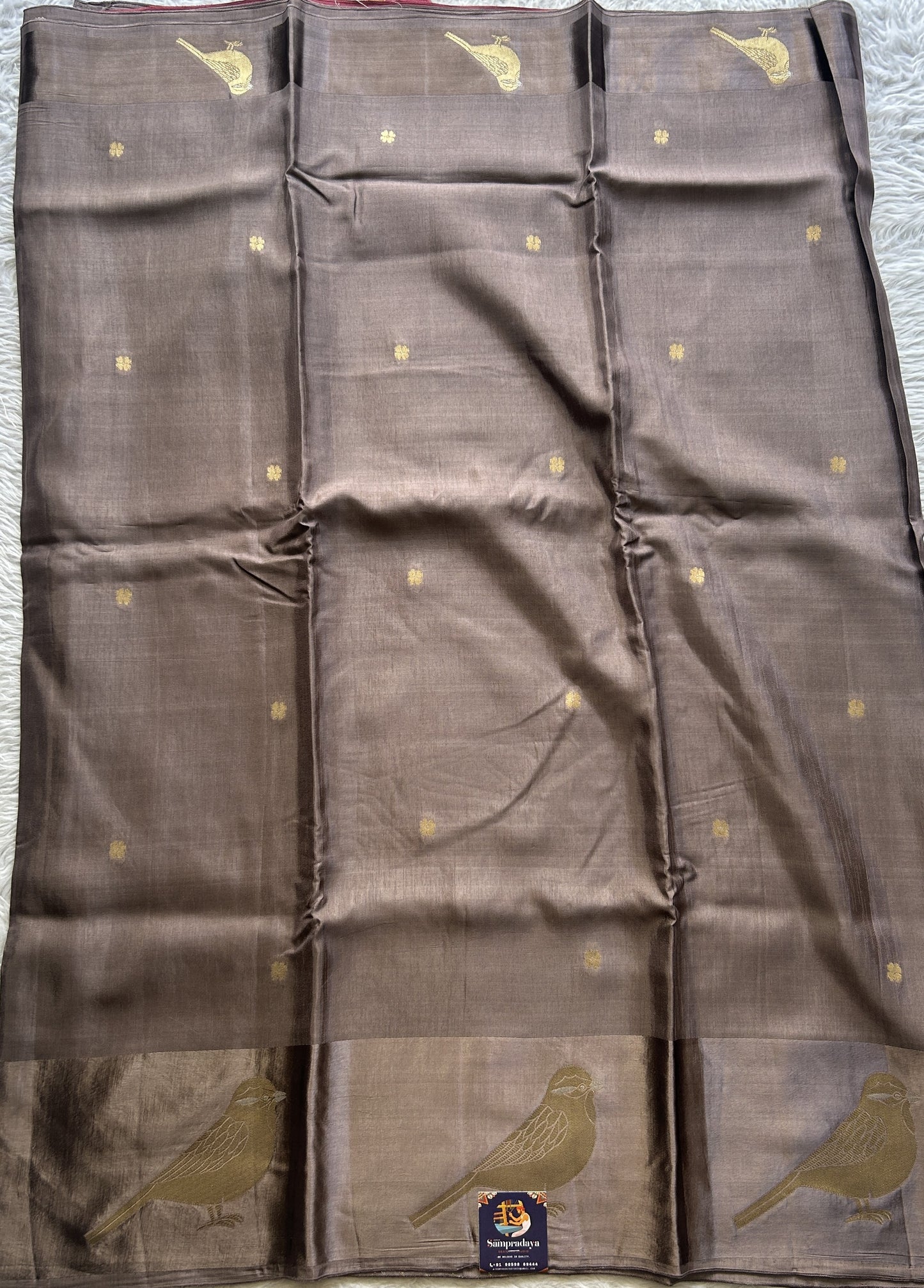 Mona Silk Saree Gray Colored Complemented with a Mashrur Border. - Sampradaya Designer Studio