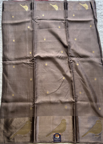 Mona Silk Saree Gray Colored Complemented with a Mashrur Border. - Sampradaya Designer Studio