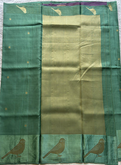 Mona Silk Saree Sea Green Colored Complemented with a Mashrur Border. - Sampradaya Designer Studio