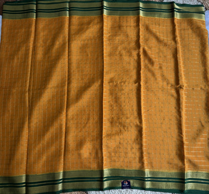 Masted Mysore Crepe Silk Saree with Silver Zari Border | Pure Handloom | Silk Mark Certified