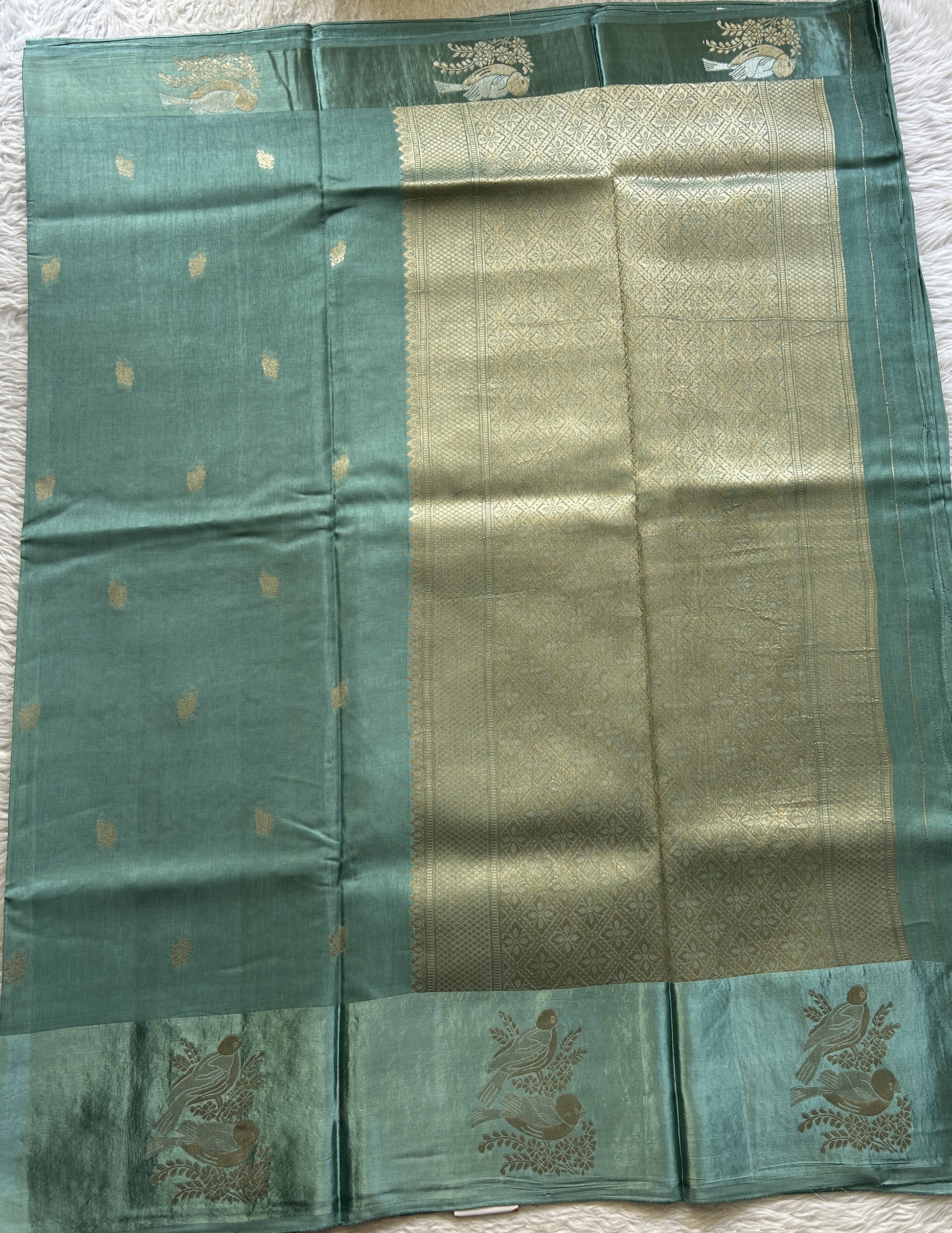 Mona Silk Saree Seafoam Green Colored Complemented with a Mashrur Border. - Sampradaya Designer Studio