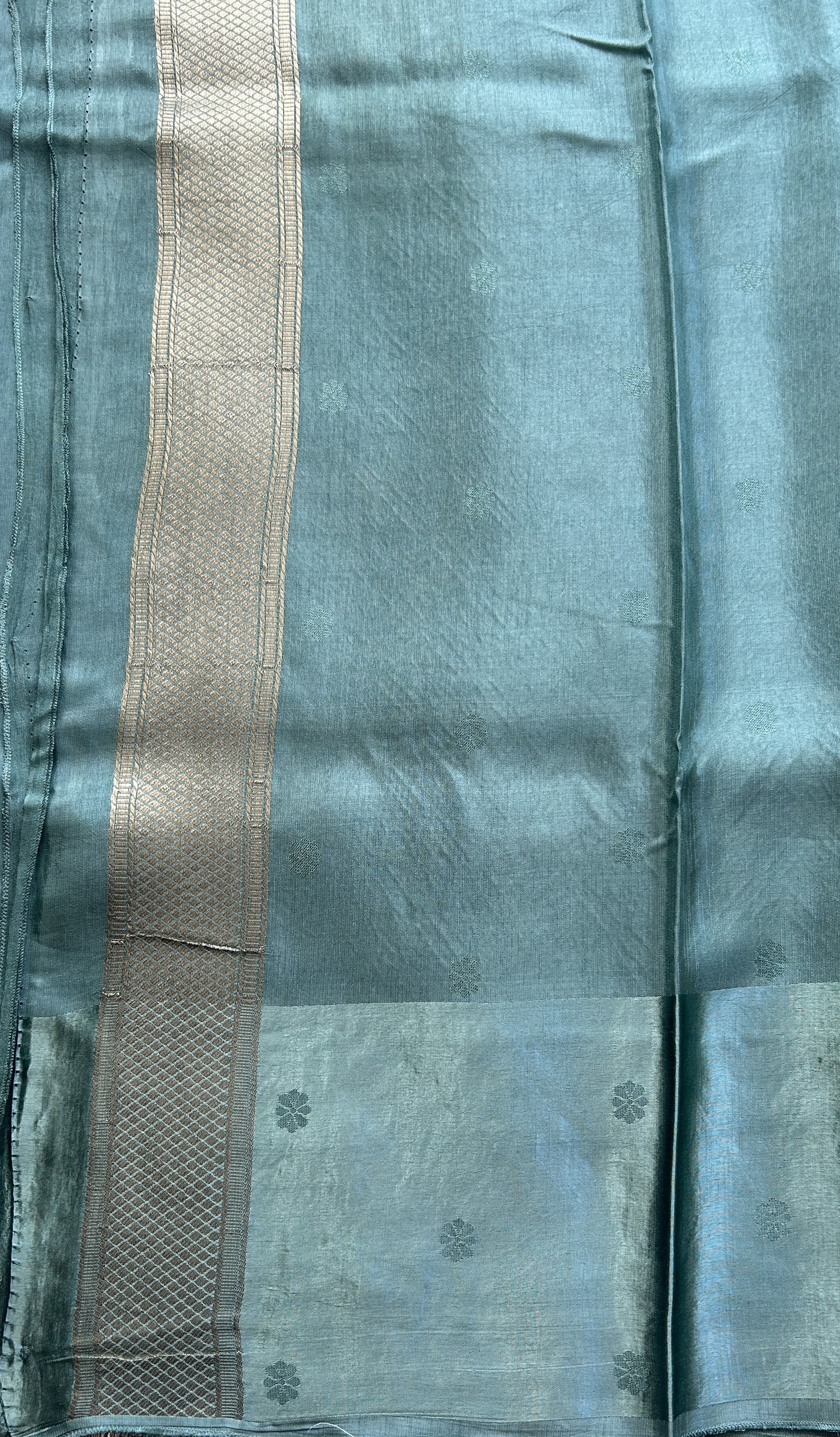 Mona Silk Saree Seafoam Green Colored Complemented with a Mashrur Border. - Sampradaya Designer Studio