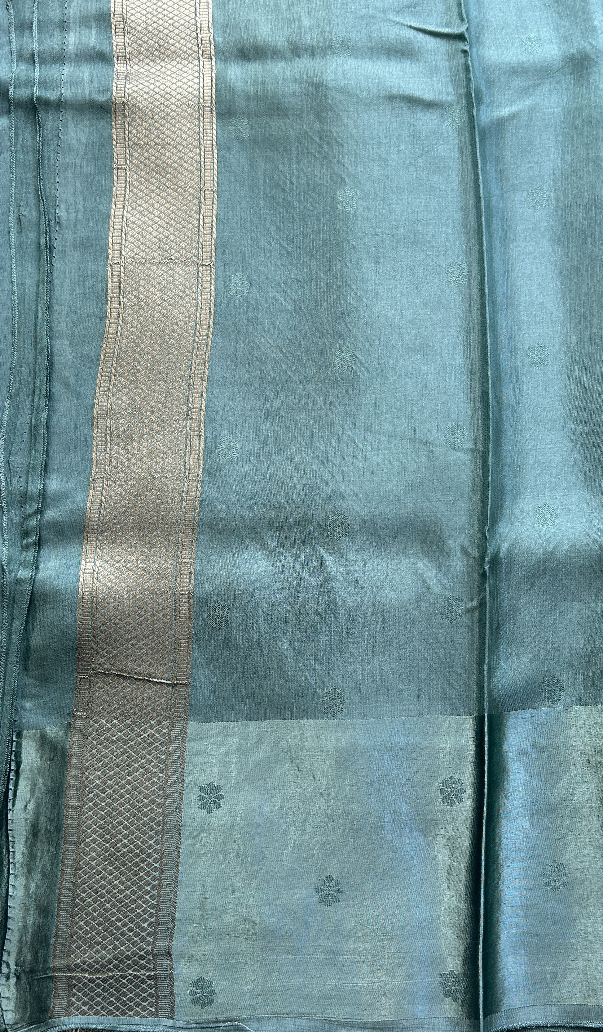 Mona Silk Saree Seafoam Green Colored Complemented with a Mashrur Border. - Sampradaya Designer Studio