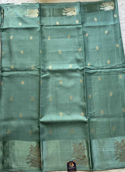 Mona Silk Saree Seafoam Green Colored Complemented with a Mashrur Border. - Sampradaya Designer Studio