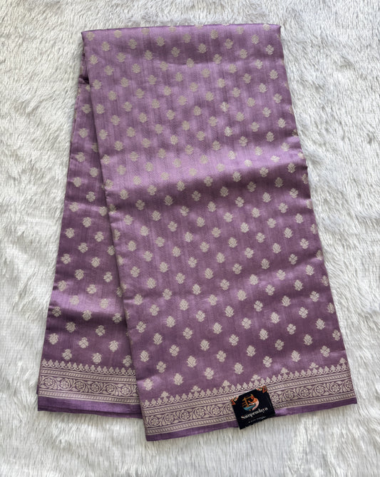 Pure Chiniya Silk Saree Lavender Colored Elegantly Paired with a Gold Zari Border.