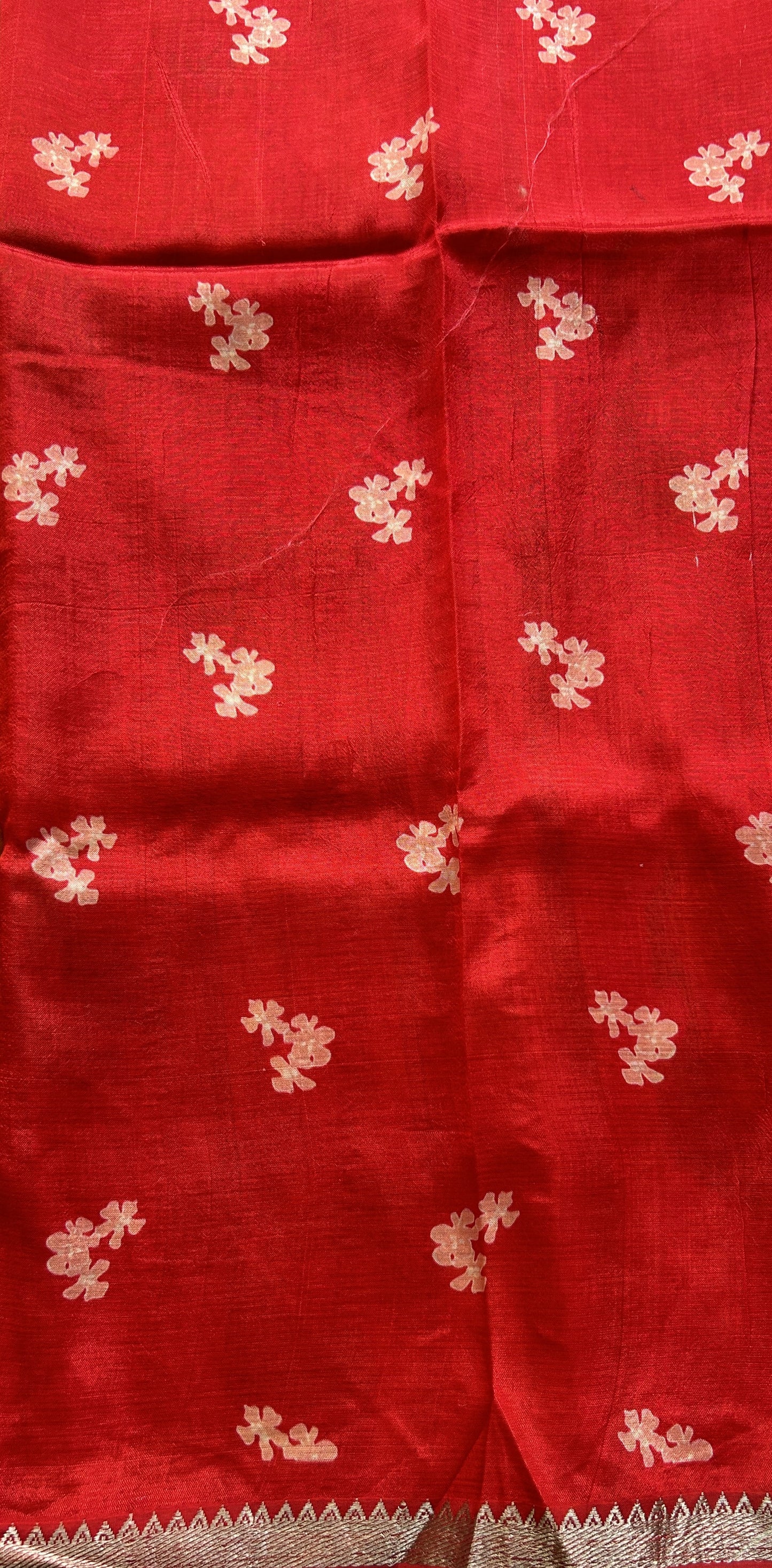 Mangalagiri Pattu Digital Print Saree Beige colored complemented with a Red Color Zari Border - Sampradaya Designer Studio