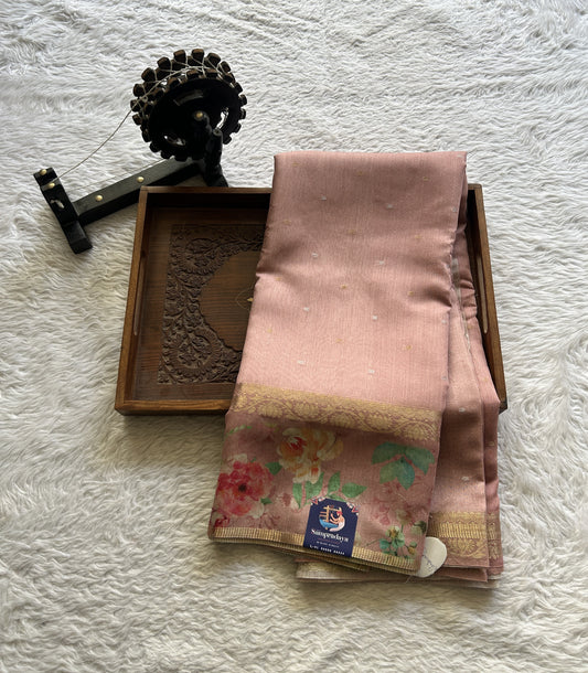 Pure Moonga Tussar Silk Saree Onion Pink Color Complemented with a Digital Print Border. - Sampradaya Designer Studio