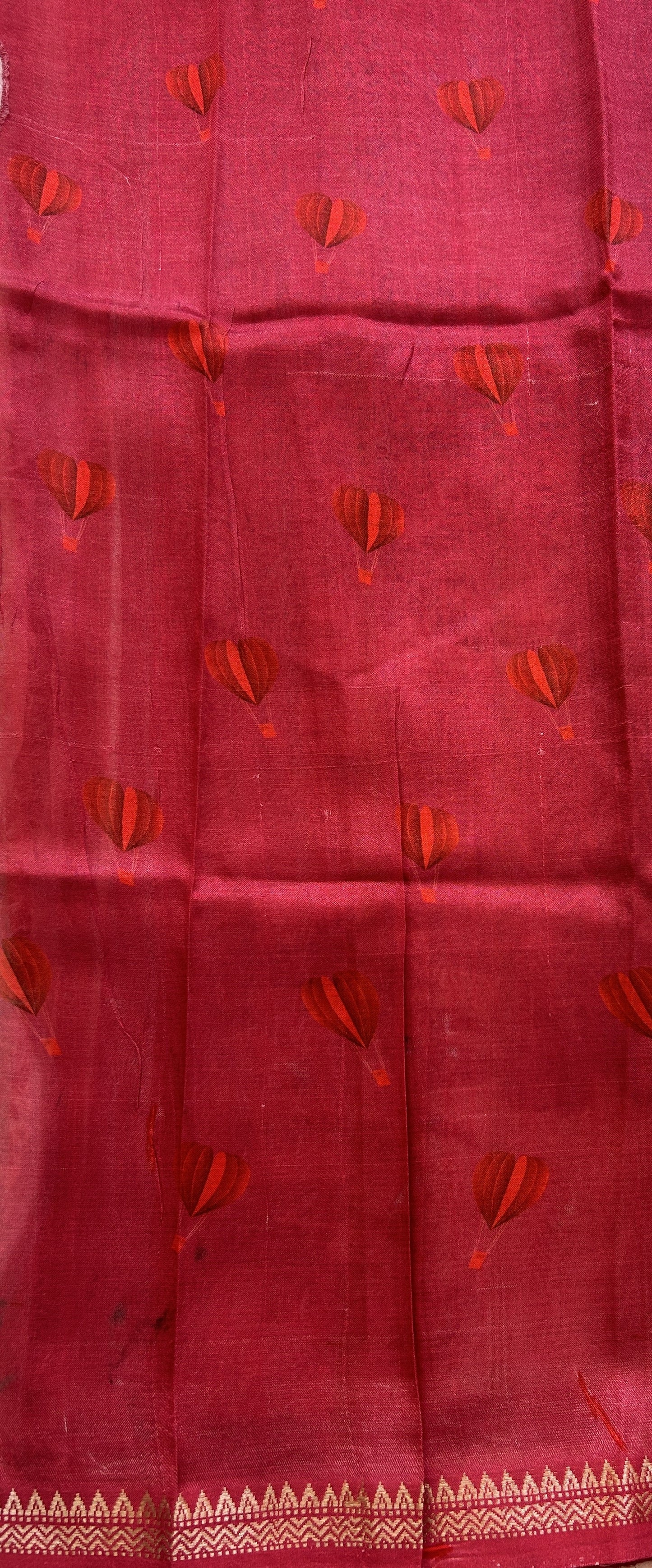 Mangalagiri Pattu Digital Print Saree Peach colored complemented with a Dark Pink Color Zari Border - Sampradaya Designer Studio