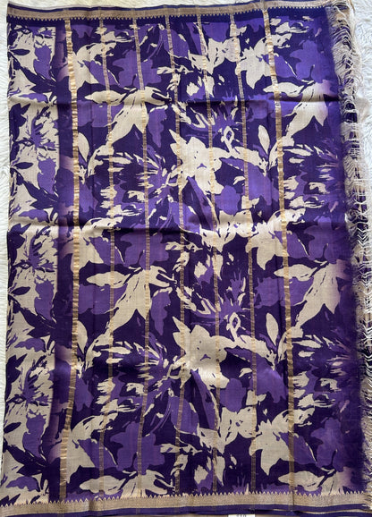 Mangalagiri Pattu Digital Print Saree Purple colored complemented with a Zari Border - Sampradaya Designer Studio