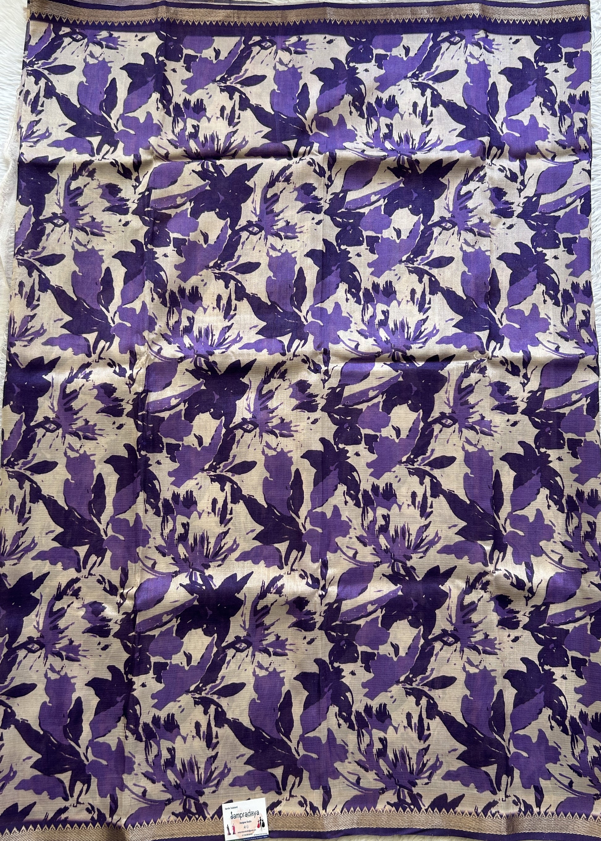 Mangalagiri Pattu Digital Print Saree Purple colored complemented with a Zari Border - Sampradaya Designer Studio