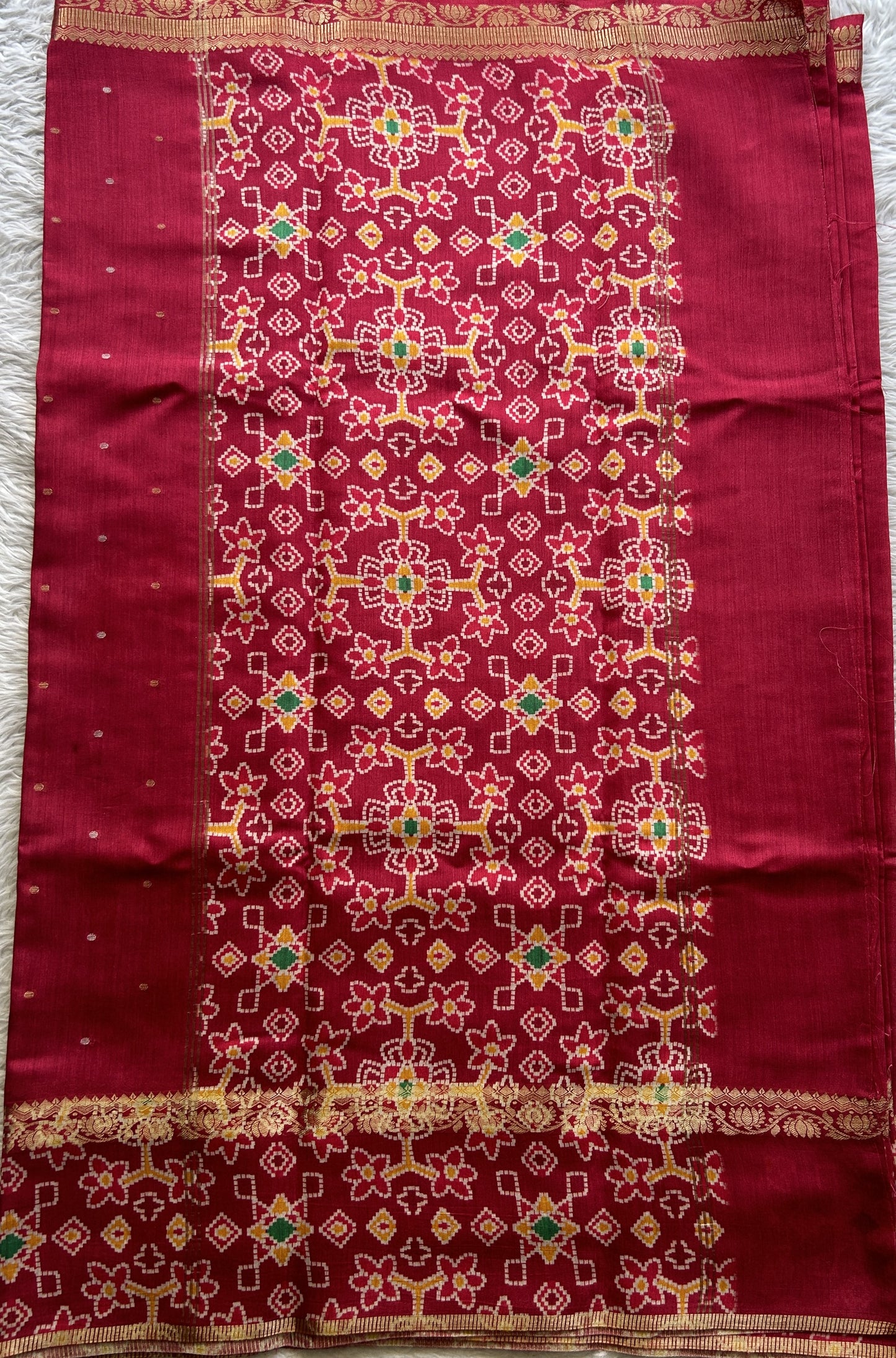 Pure Moonga Tussar Silk Saree Hot Pink Color Complemented with a Patolla Border. - Sampradaya Designer Studio
