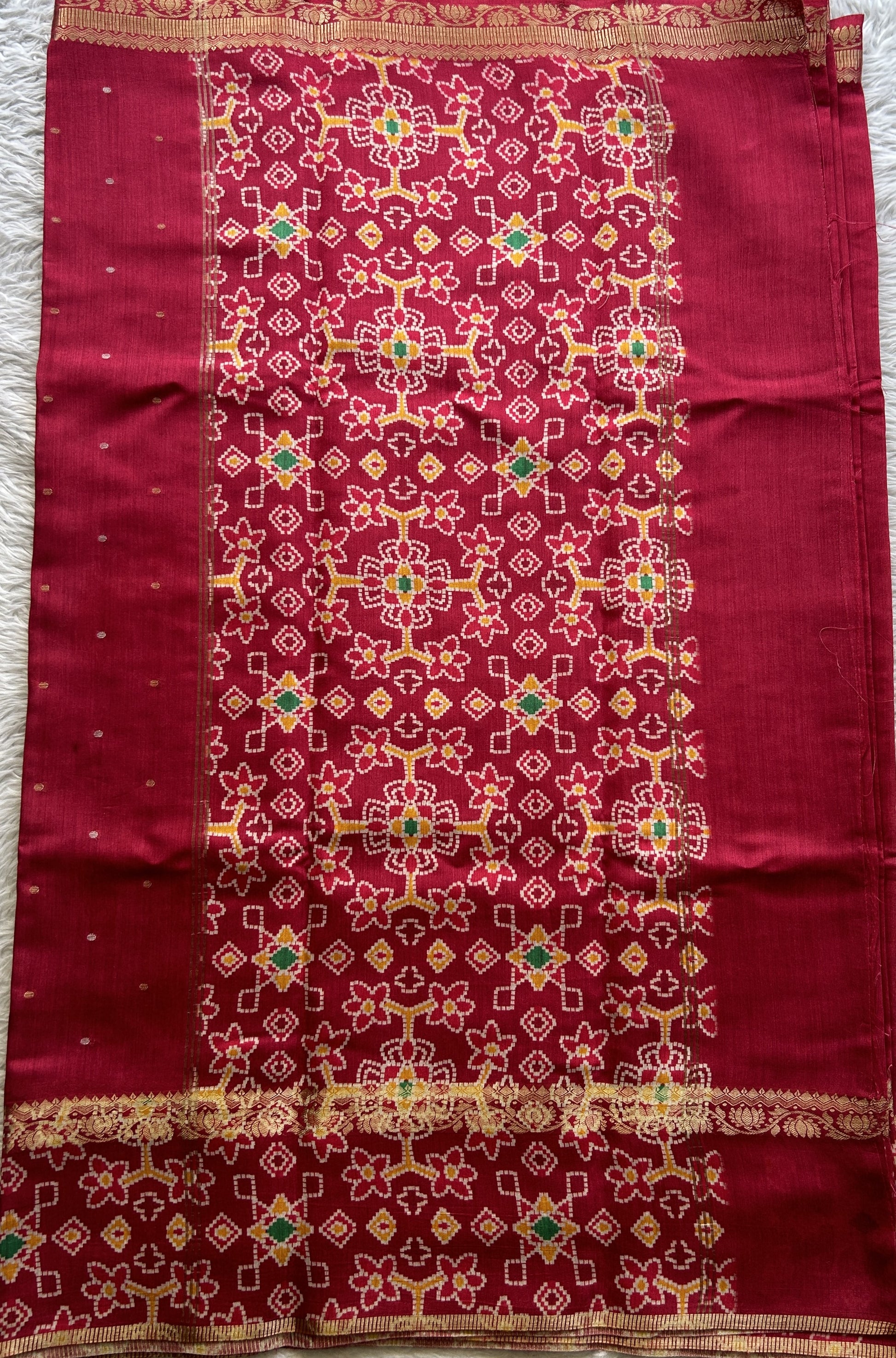 Pure Moonga Tussar Silk Saree Hot Pink Color Complemented with a Patolla Border. - Sampradaya Designer Studio