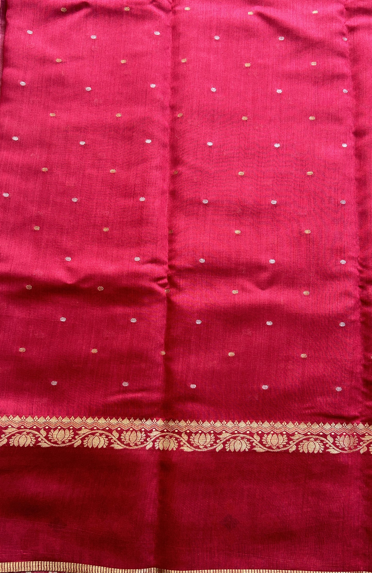 Pure Moonga Tussar Silk Saree Hot Pink Color Complemented with a Patolla Border. - Sampradaya Designer Studio